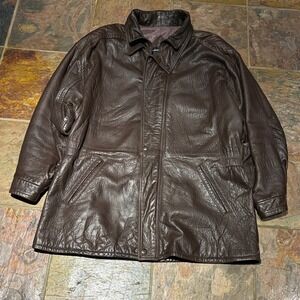 Neiman Marcus Mens Brown Pebbled Leather Field Jacket Barn Coat Size 46